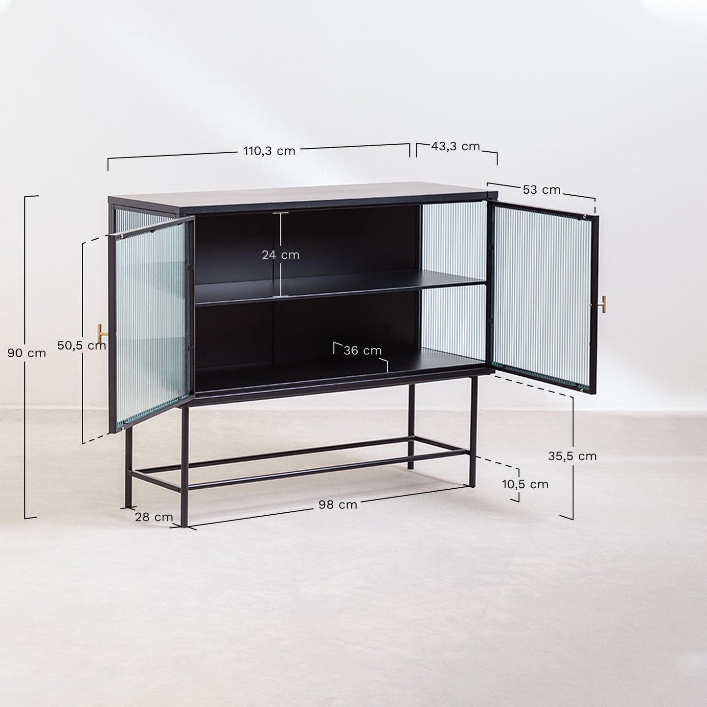 Metal & Vertal Sideboard Glass